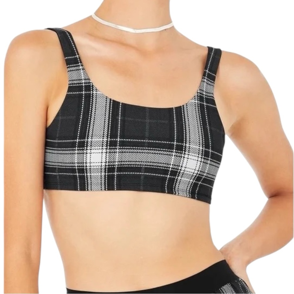 ALO Yoga Black Gray & White Plaid Sports Bra Active Top sz S